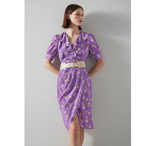 l.k. bennett Ophelia Purple Cherry Blossom Print Ruffle Dress