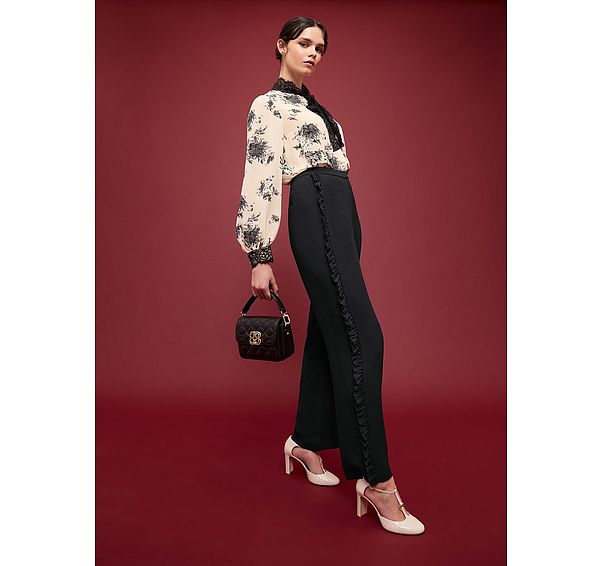 l.k. bennett Orla Black Viscose Frill Detail Satin Trouser