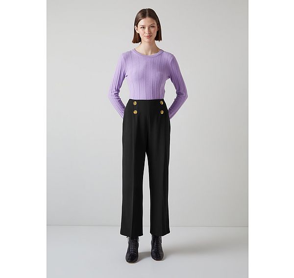 l.k. bennett Parker Black Recycled Crepe Wide-Leg Trousers