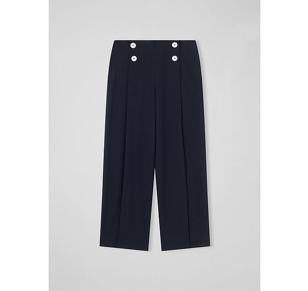 l.k. bennett Parker Petite Spring Navy Recycled Crepe Wide-Leg Trousers