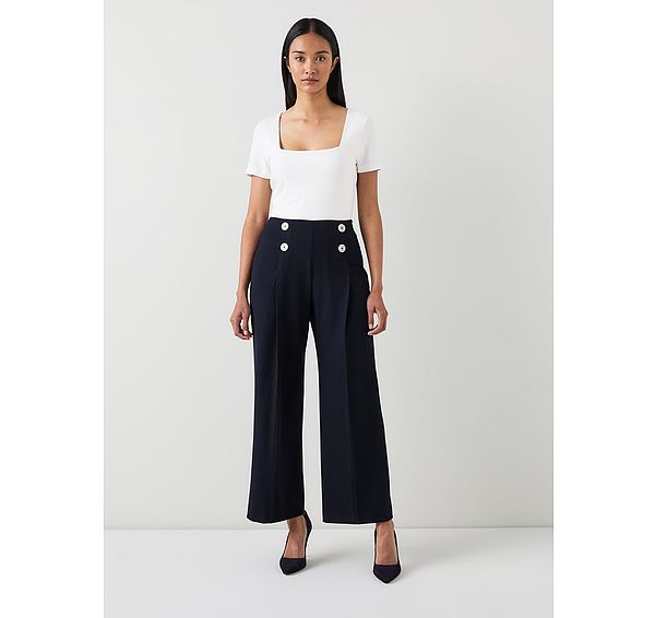 l.k. bennett Parker Spring Navy Recycled Crepe Wide-Leg Trousers