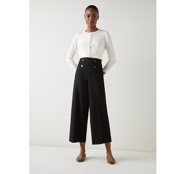 l.k. bennett Polly Black Viscose Button Front Side Zip Trousers