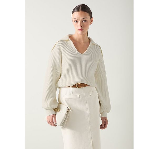 l.k. bennett Polly Cream Organic Cotton Oversized Collar Knit Top