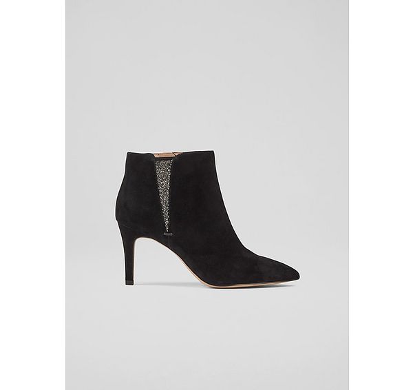 l.k. bennett Queenie Black Suede Crystal Detail Ankle Boots