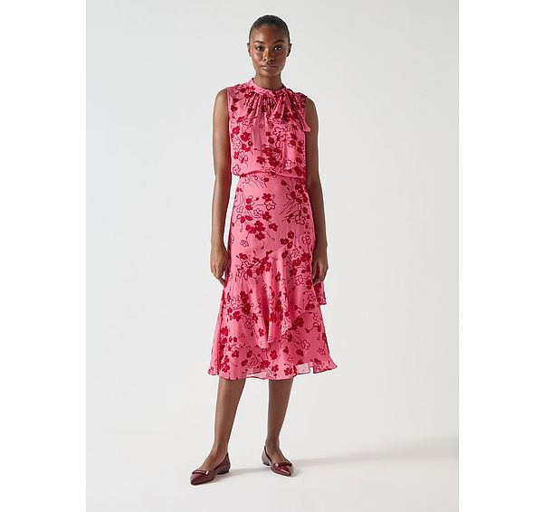 l.k. bennett Rhoda Desert Rose & Red Wildflower Tiered Skirt