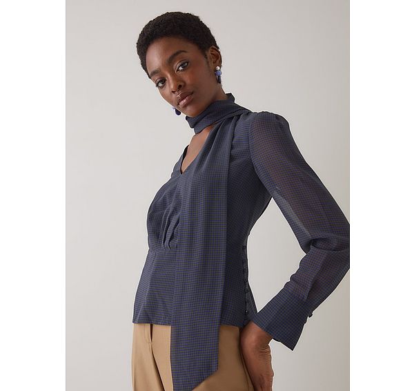 l.k. bennett Rosie Midnight Houndstooth Print V Neck Blouse