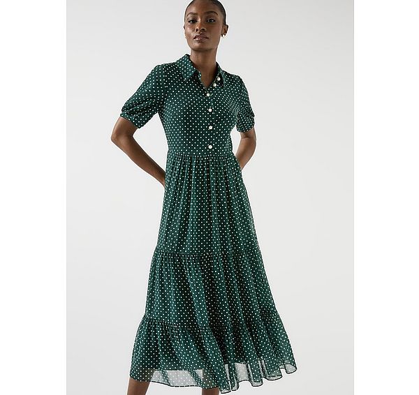 l.k. bennett Rumi Pine Grove & Birch Pindot Relaxed Tiered Dress