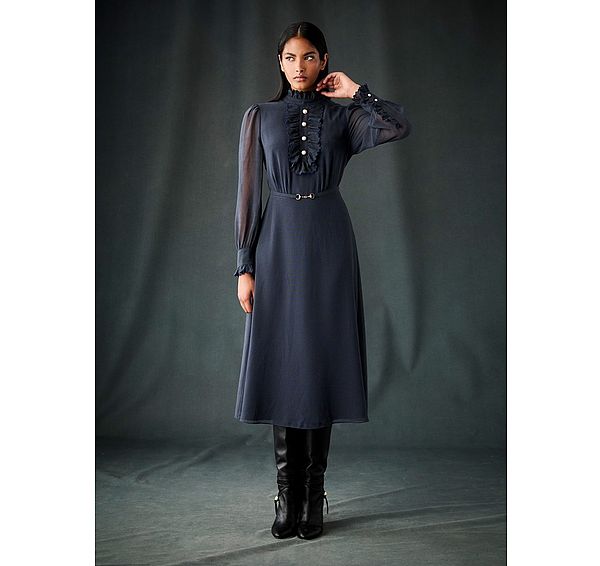 l.k. bennett Sadie Midnight Houndstooth Print Georgette Dress