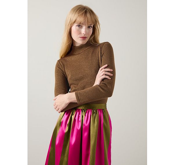 l.k. bennett Sadie Olive Turtle Neck Metallic Knit Top