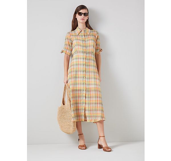l.k. bennett Saffron Gingham Seersucker Cotton Shirt Dress