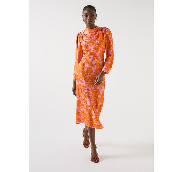 l.k. bennett Samantha Orange Floral Jacquard Print Silk Dress
