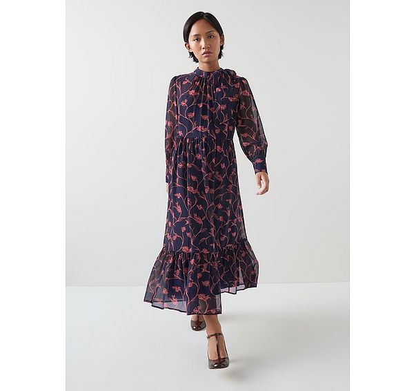 l.k. bennett Selina Petite Spring Navy & Bright Pink Print Dress