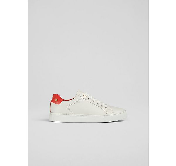 l.k. bennett Signature White and Red Leather Classic Stud Trainer