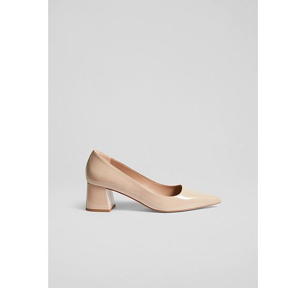l.k. bennett Sloane Beige Patent Leather Block Heel Courts