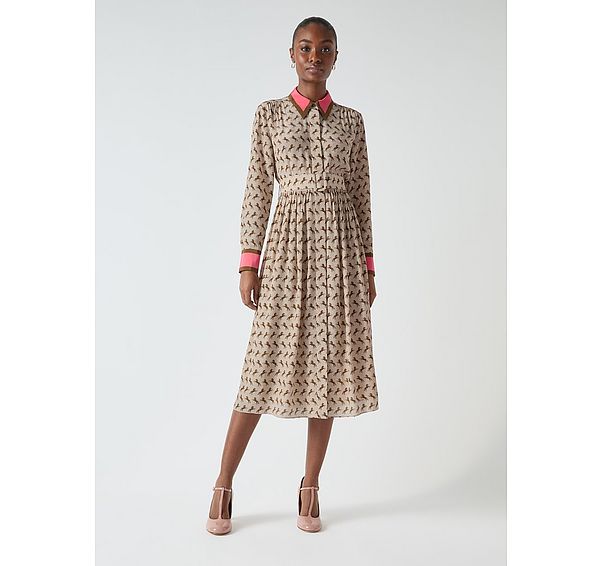 l.k. bennett Smith Stone & Tan Silk Horse Silouette Print