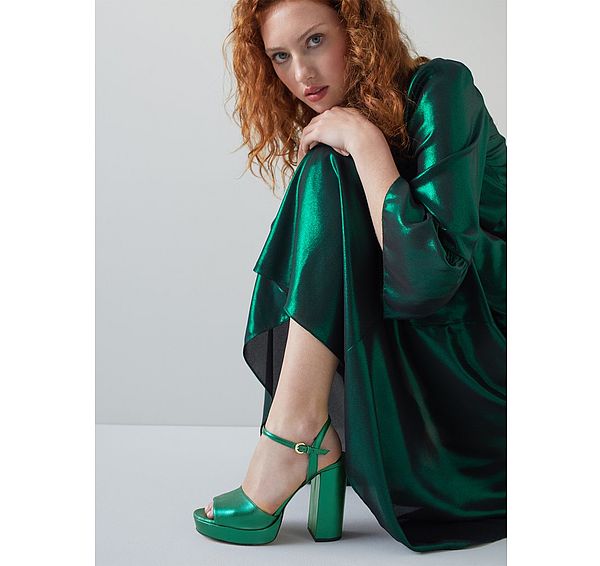l.k. bennett Solange Metallic Green Leather Platform Sandals