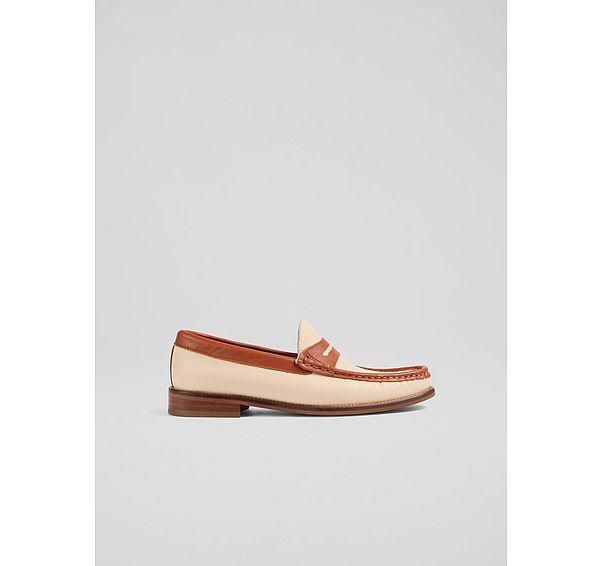 l.k. bennett Solaris Tan & Natural Leather Penny Slot Tuxe Loafer