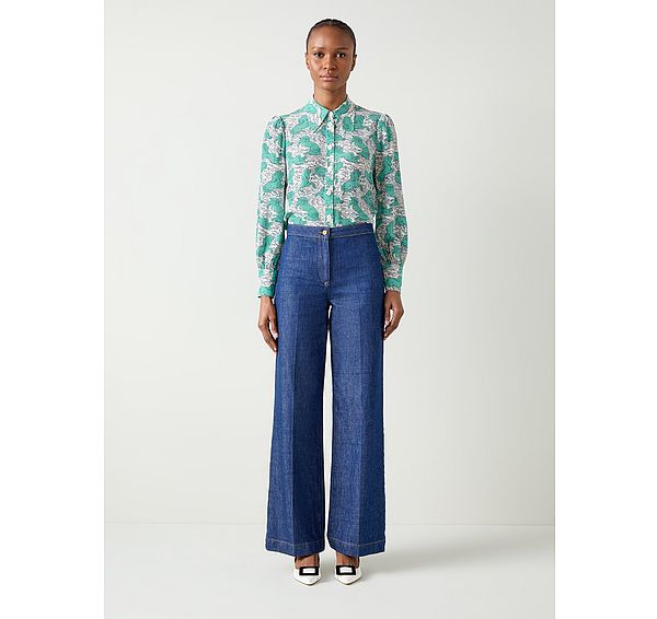 L.k. Bennett Sonya Birch & Treetop Green Silk Wildflower Print Blouse