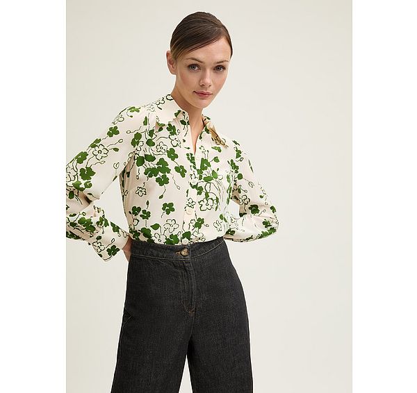 L.k. Bennett Sonya Birch & Treetop Green Silk Wildflower Print Blouse