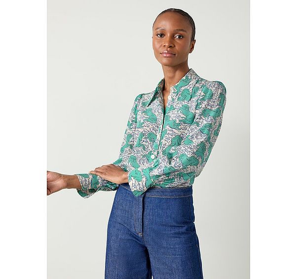 l.k. bennett Sonya Cream Multi Horses Print Silk Blouse