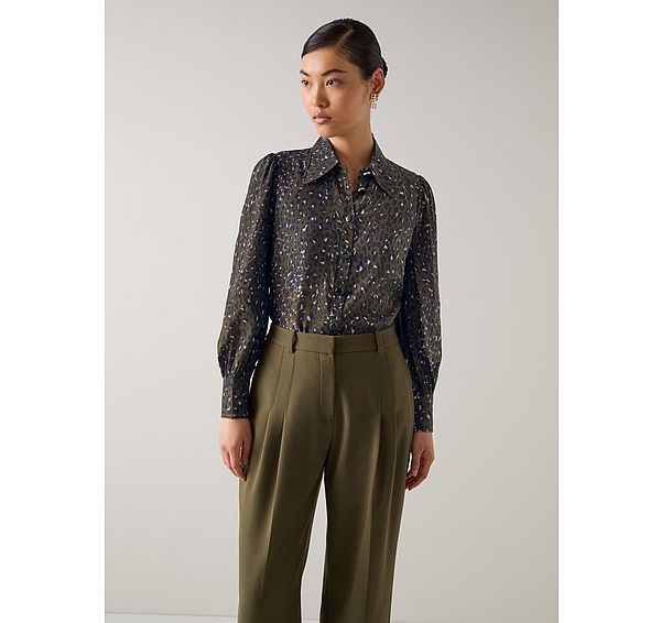 l.k. bennett Sonya Green Multi Animal Print Silk Blouse