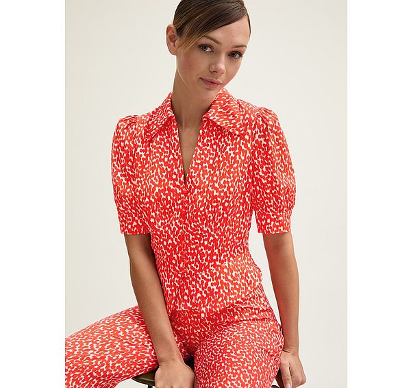 l.k. bennett Sophie Aurora Red & Birch Viscose Ikat Spot Print Blouse