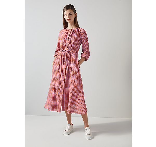 l.k. bennett Sophie Purple And Orange Gingham Cotton-Blend Dress