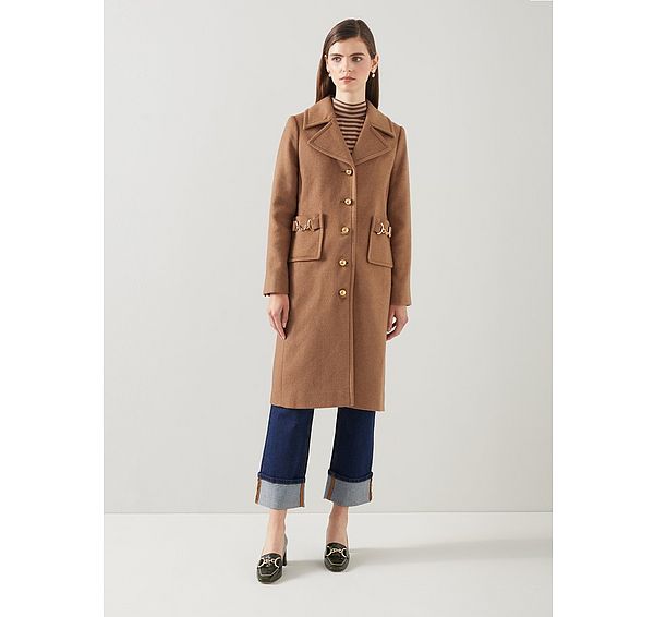 L.k. Bennett Spencer Camel Italian Recycled Wool-Blend Snaffle Detail Coat