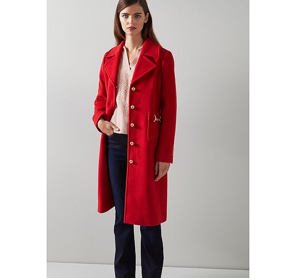 l.k. bennett Spencer Red Recycled Wool Blend Snaffle-Detail Coat