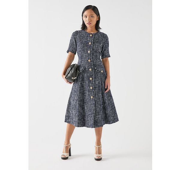 l.k. bennett Suzie Petite Indigo Tweed Button Through Dress