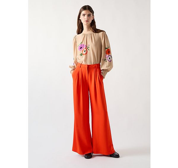 l.k. bennett Sykes Orange Viscose Blend Wide Leg Crepe Trouser