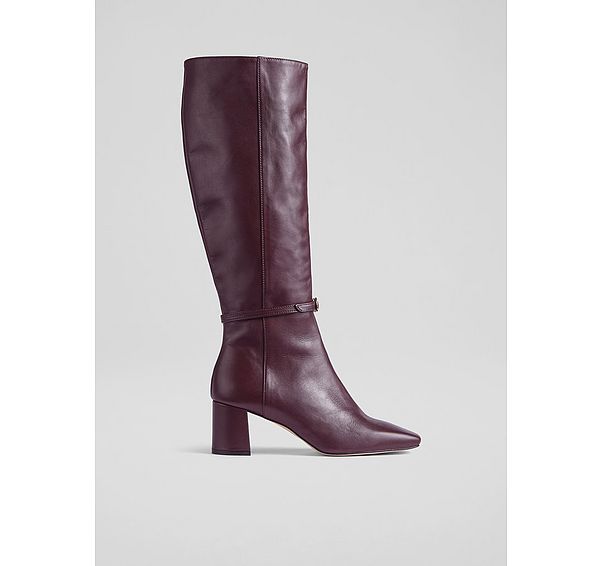l.k. bennett Sylvia Bordeaux Leather Buckle-Detail Knee-High Boots