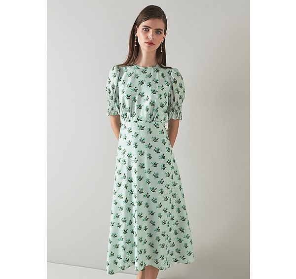 l.k. bennett Tabitha Green Silk-Blend Spot Jacquard Primula Print Dress