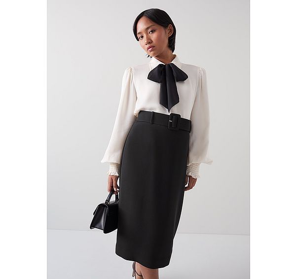 l.k. bennett Tabitha Petite Black Belted Crepe Pencil Skirt