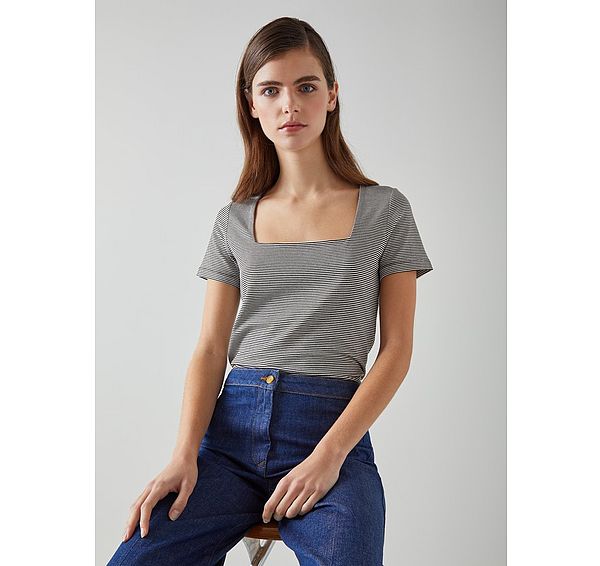 l.k. bennett Tasha Black and White striped T-Shirt with LENZING™ ECOVERO™ viscose