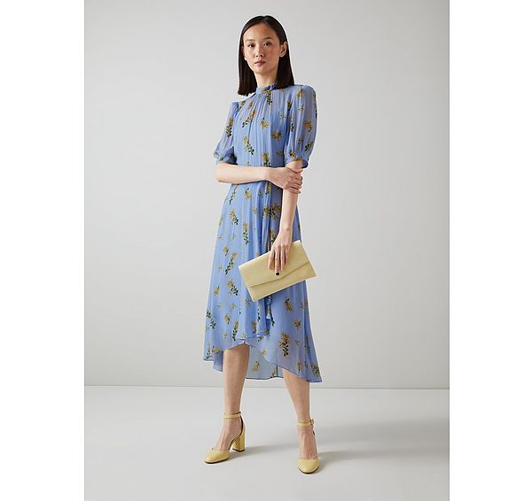 l.k. bennett Thalia Blue And Yellow Mimosa Print Dress