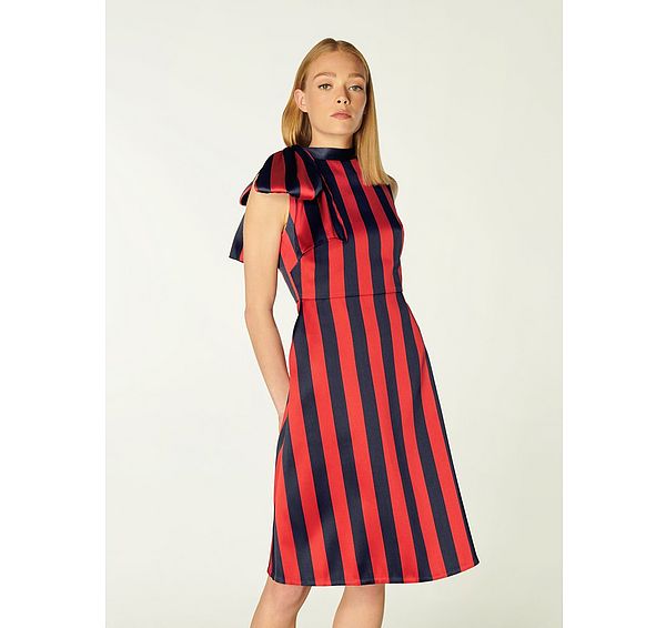 l.k. bennett Tiggy Navy and Red Stripe Bow Neck Dress
