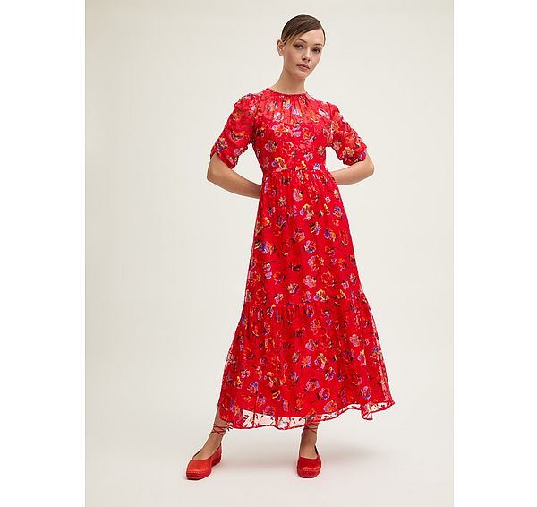 l.k. bennett Tilly Aurora Red Silk Blend Floral Dress