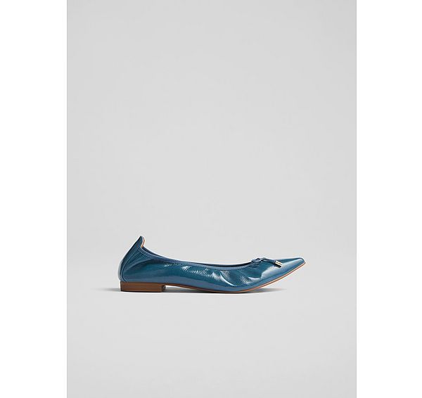 l.k. bennett Tilly Blue Crinkled Patent Pointed Ballerina Flats