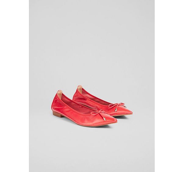 L.k. Bennett Tilly Red Leather Pointed Ballerina Flats