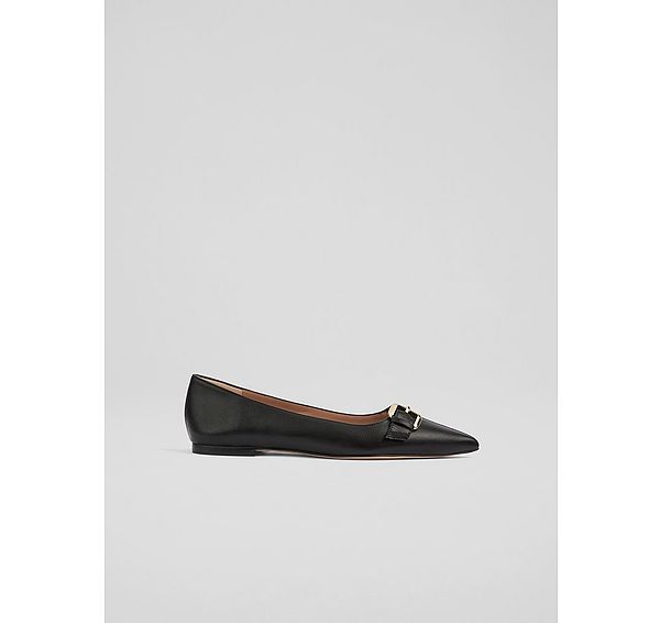 l.k. bennett Tory Black Nappa Leather Buckle Pointed Flats