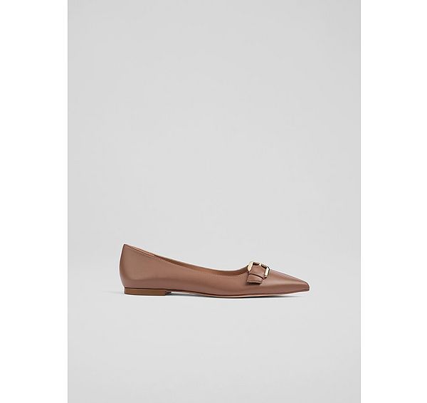 l.k. bennett Tory Taupe Nappa Leather Buckle Pointed Flats