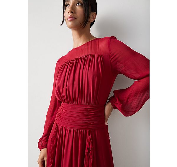 l.k. bennett Uma Petite Rio Red Crinkle Mesh Viscose Dress