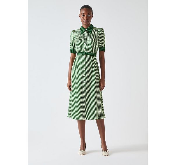 l.k. bennett Val Treetop Green & Birch Printed Shirt Dress