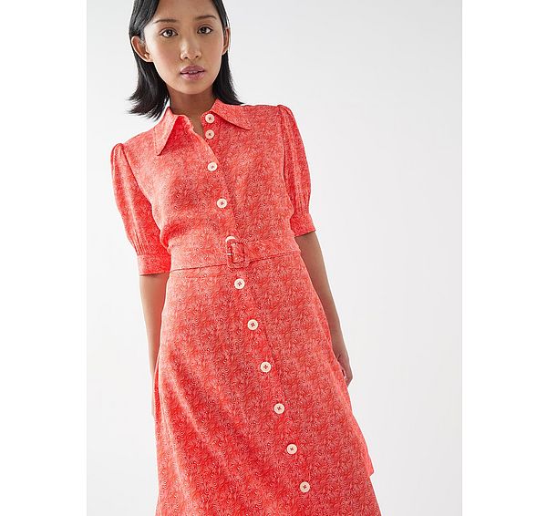 l.k. bennett Valerie Petite Soft Pink & Red Swirl Print Shirt Dress