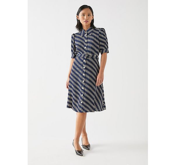 l.k. bennett Valerie Petite Spring Navy & Birch Printed Viscose Shirt Dress