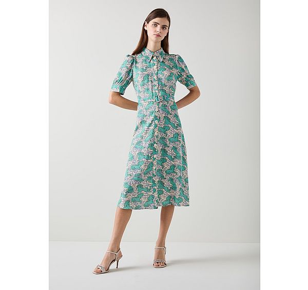 L.k. Bennett Valerie Soft Pink & Red Swirl Print Shirt Dress