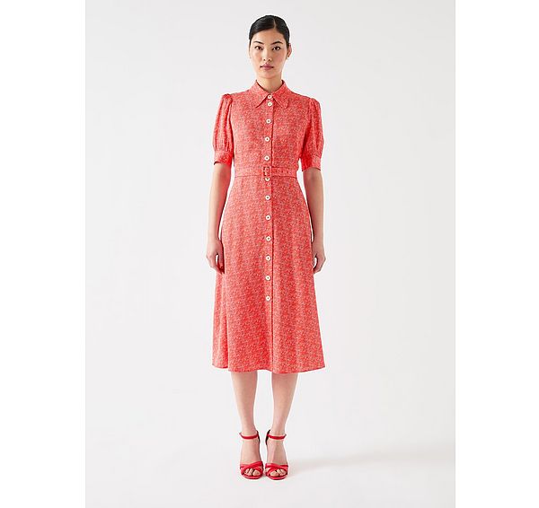 l.k. bennett Valerie Soft Pink & Red Swirl Print Shirt Dress