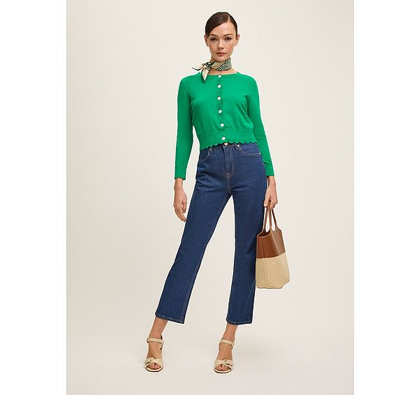 l.k. bennett Vanessa Green Cotton Pointelle Detail Cardigan