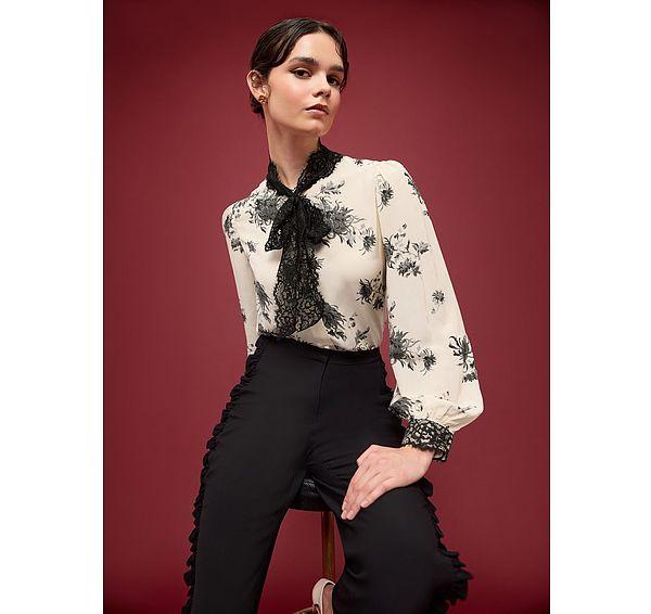 l.k. bennett Violetta Black Birch Viscose Silk Floral Blouse